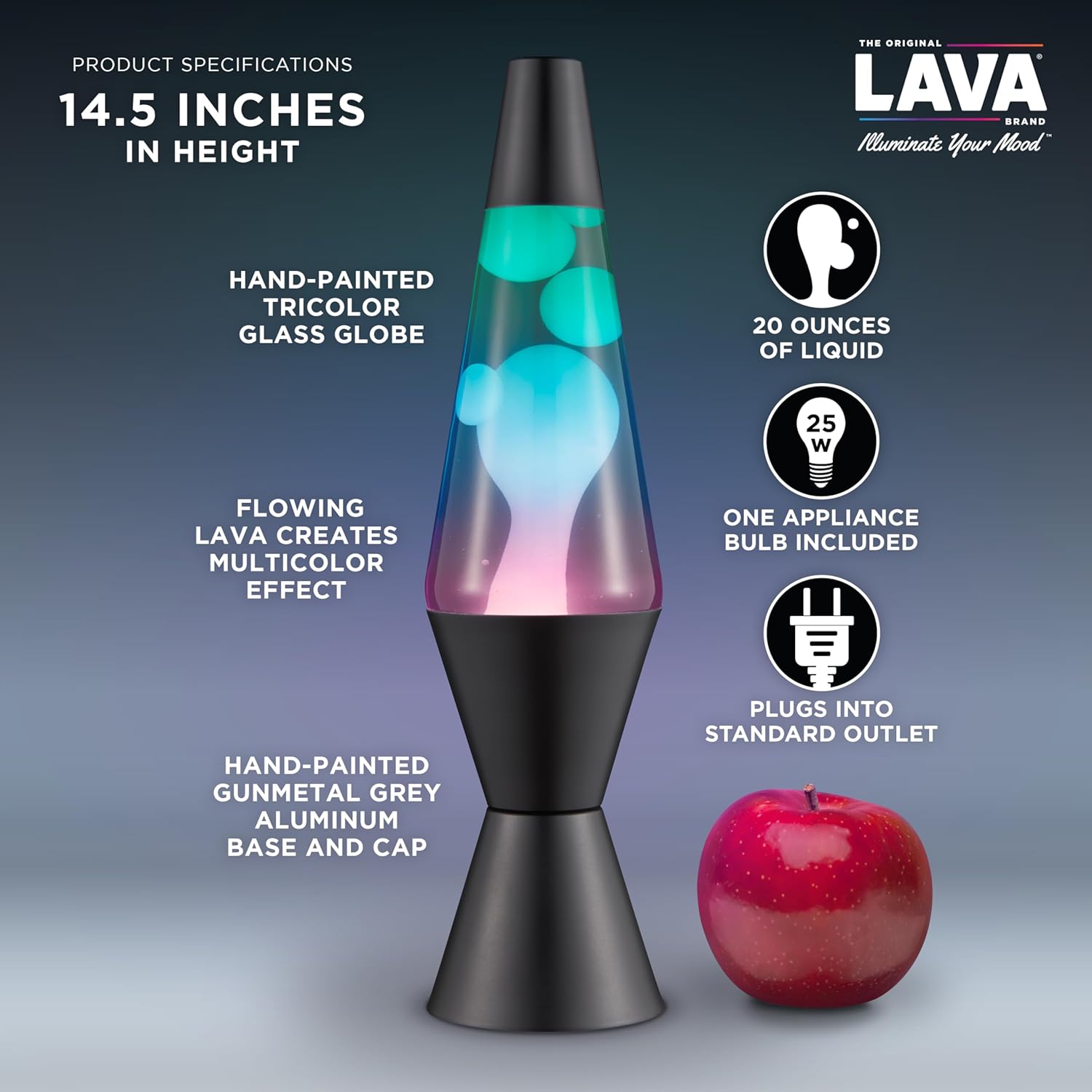 The Original Lava? Lamp - 14.5 Gunmetal Grey - Classic Liquid Motion Lamp - Tri-Colored Green/Blue/Purple - Item #2098 (Amazon Exclusive) - Image 3