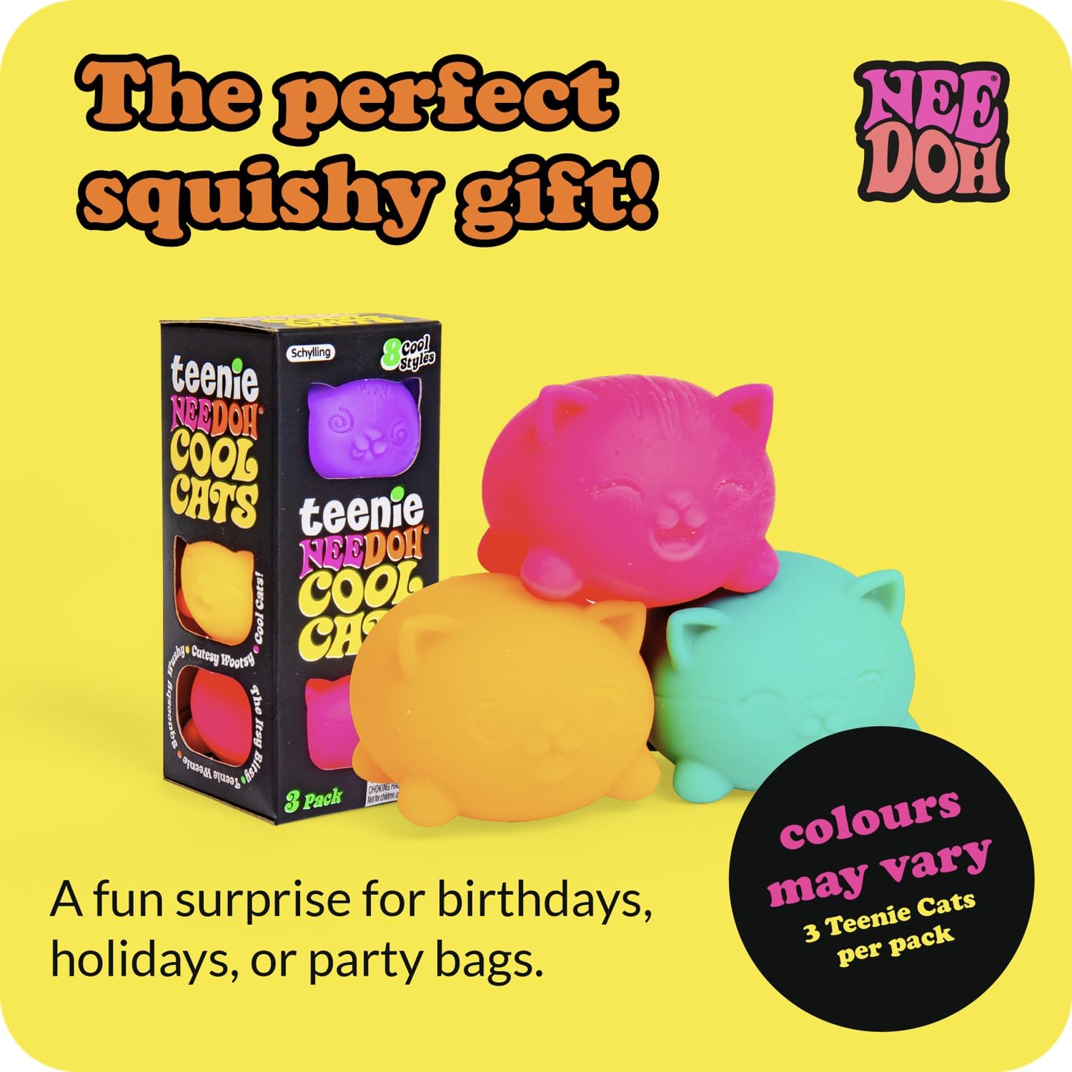 Schylling NeeDoh Teenie Cool Cat - Sensory Squeeze Toy - Contains 3 Mini Groovy Globs - 1.5 Wide - Color May Vary (Pack of 1) - Image 4