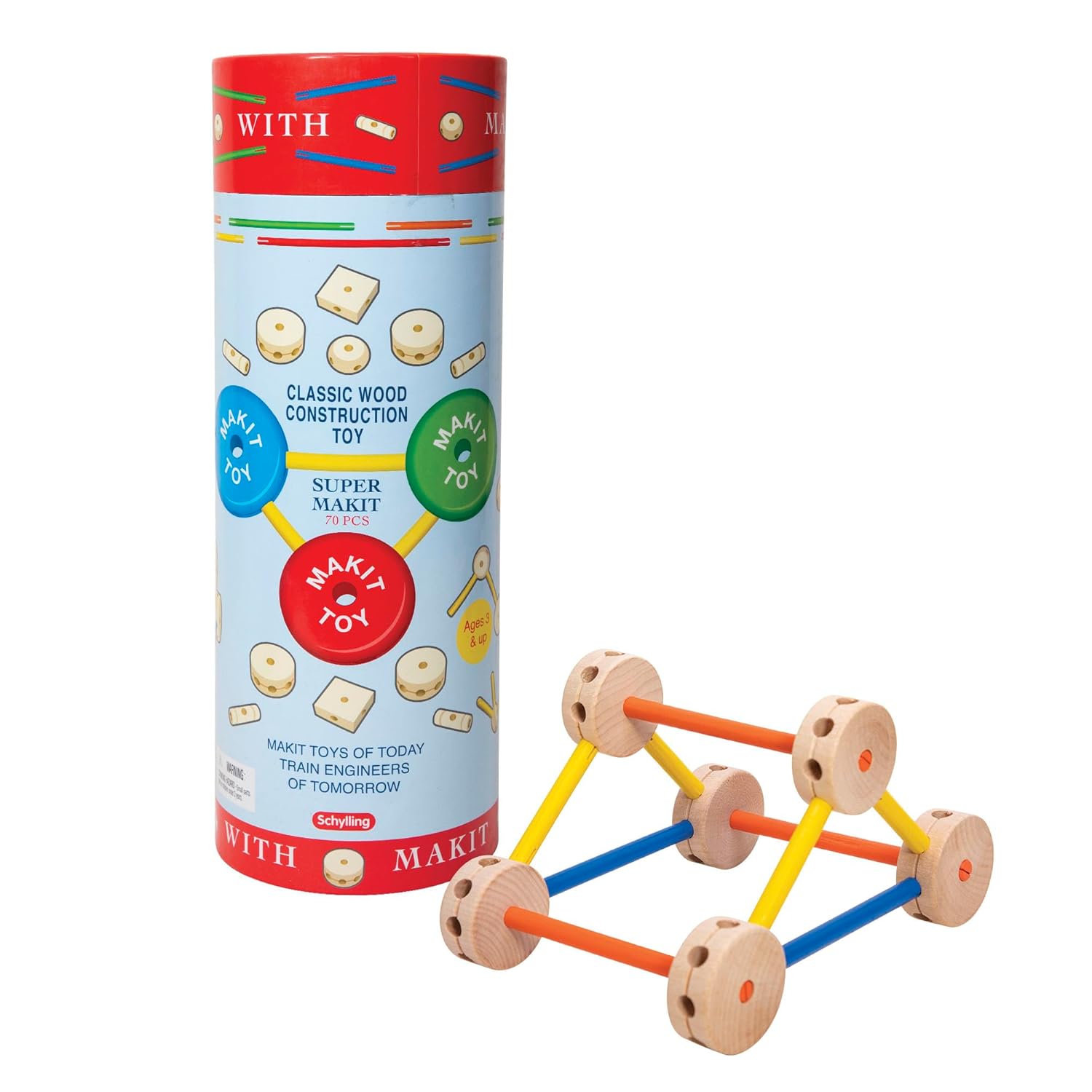 Schylling MKT Super Makit Classic Wood Construction Toy. 3+ years. 70-Pieces (1 EA)