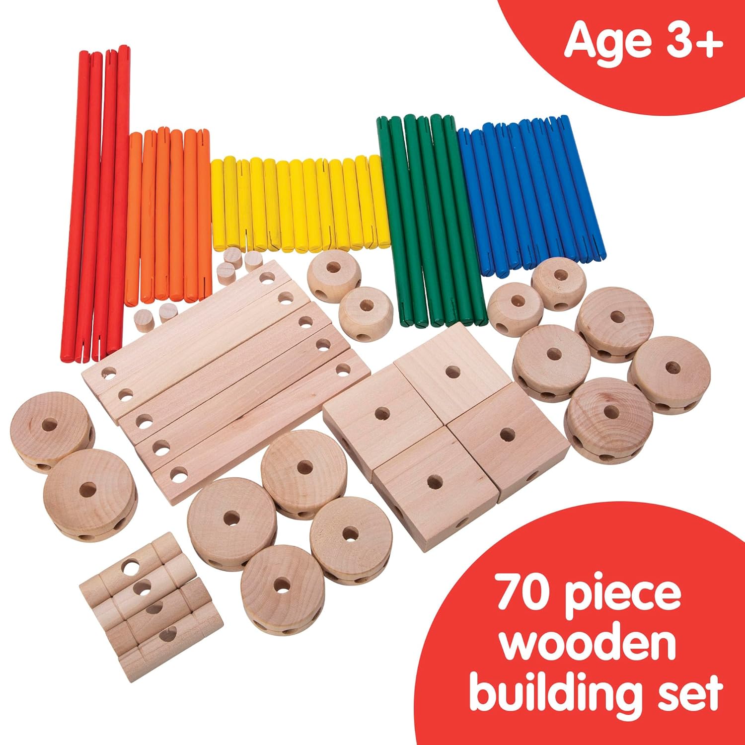 Schylling MKT Super Makit Classic Wood Construction Toy. 3+ years. 70-Pieces (1 EA) - Image 2