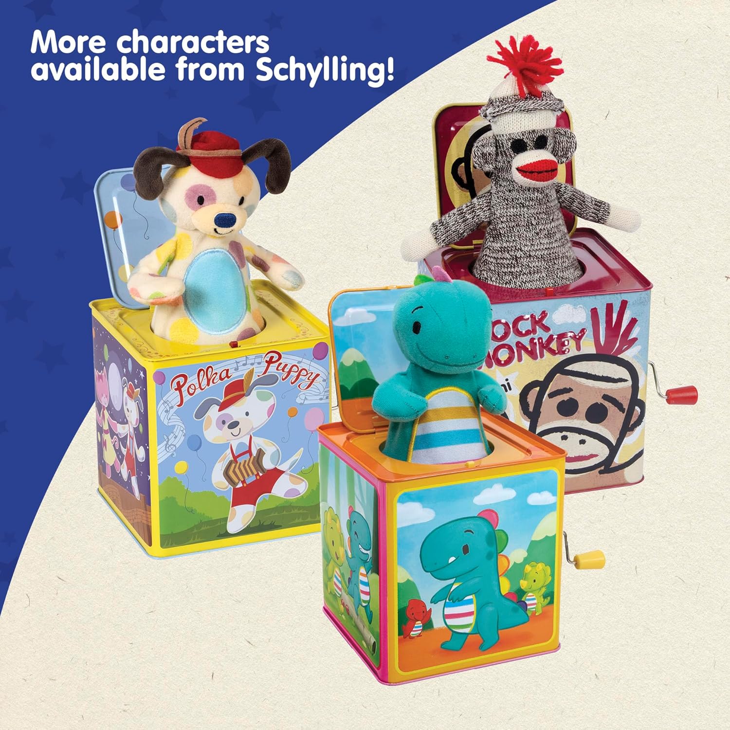 Schylling Jester Jack in the Box - Classic Children-s Musical Toy - Colorful and Durable Tin Box with Silly Jester Plush - Age 18 months and Up - Image 6